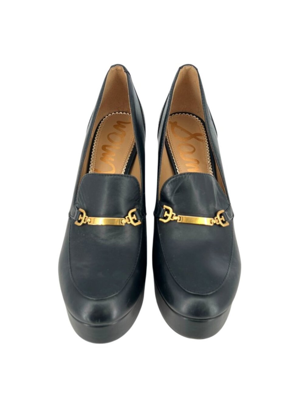 Sam Edelman Aurelie Platform Loafers Black Gold Horsebit 8.5 Preppy Ivy League